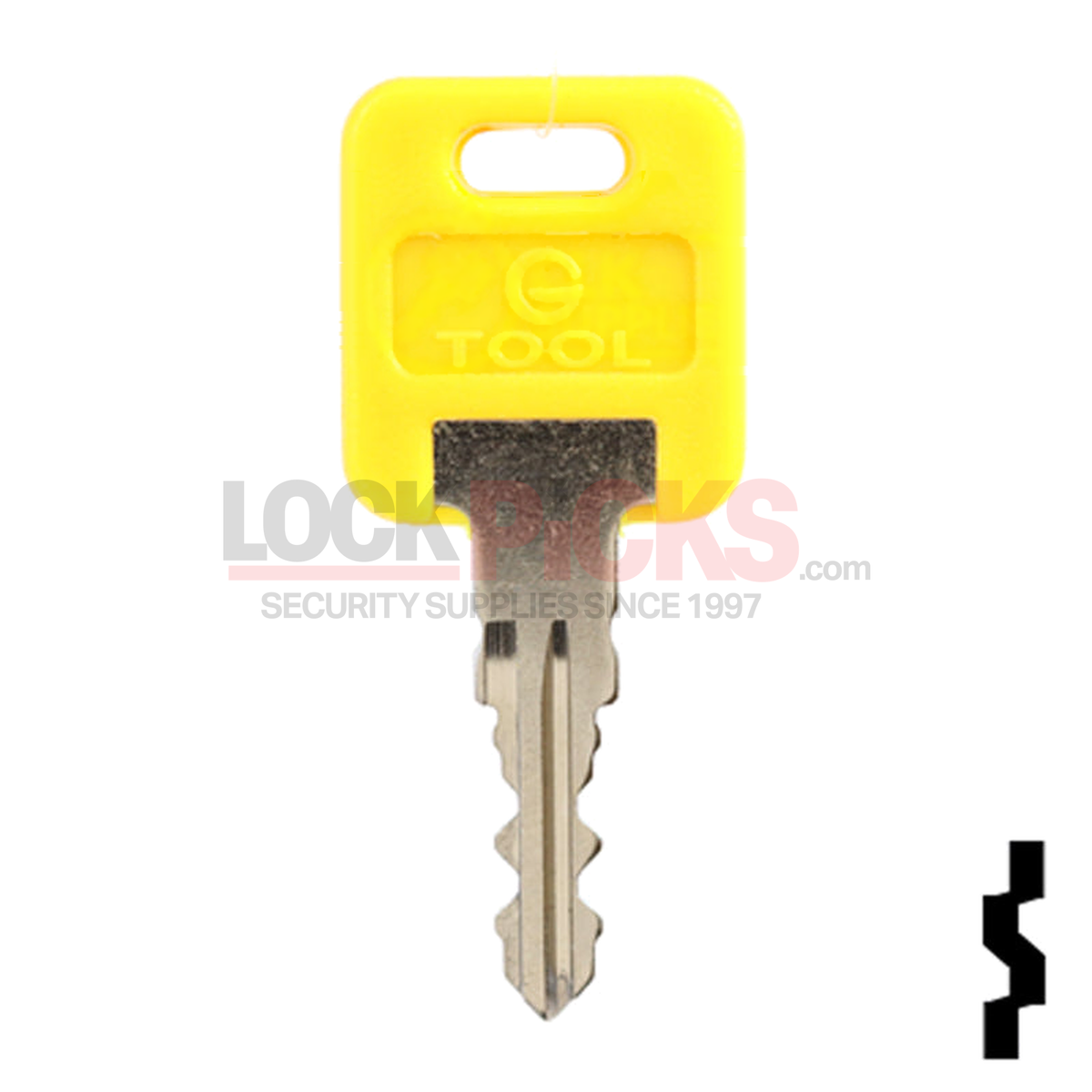Global Link Change/Removal Key (BD986) with yellow head stamped TOOL, front view