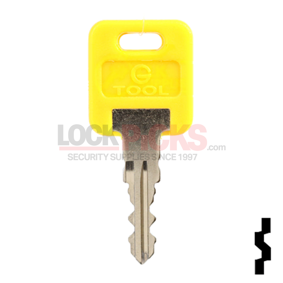 Global Link Change/Removal Key (BD986) with yellow head stamped TOOL, front view