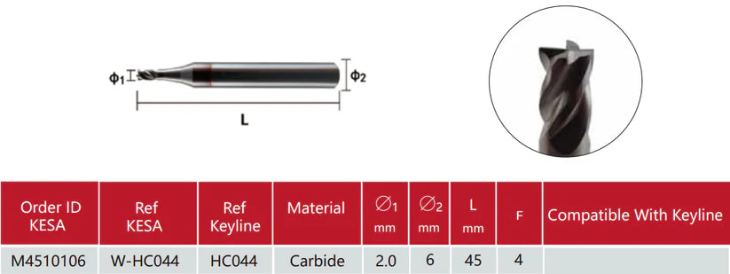 HC044 2.0mm Carbide Cutter For Keyline 303/304/319- by Kesa Cutters