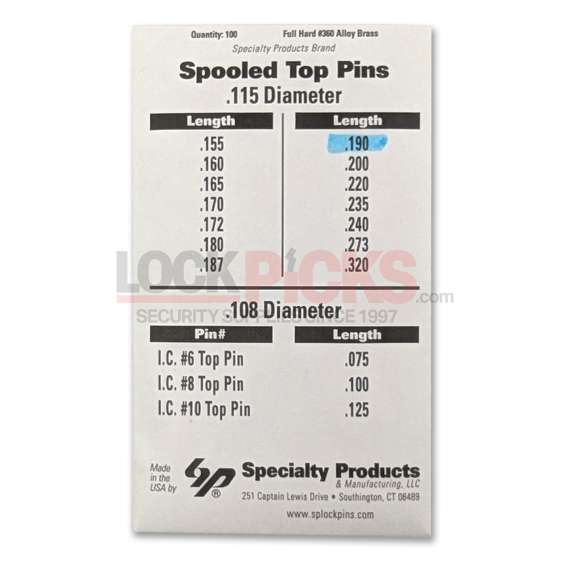 Log Pin String Spool Security Pin – .190