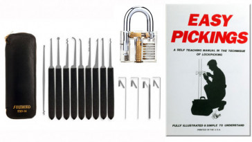 Starter Kit 14 Piece Pick Set & Clear Practice Padlock Set