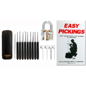 Starter Kit 14 Piece Pick Set & Clear Practice Padlock Set